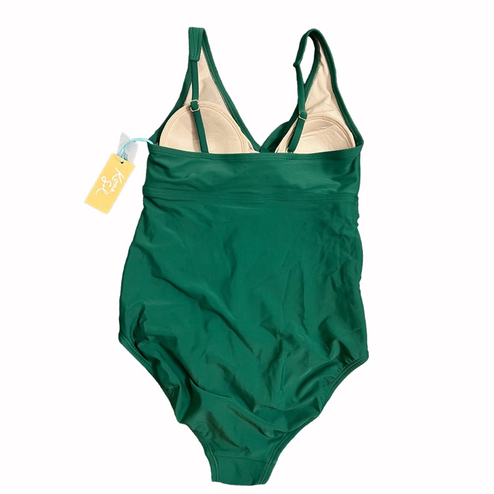 Kona Sol, Women’s, Swimsuit, Green Tie Front, Full Coverage, Ruched, One-Piece. - Picture 4 of 8